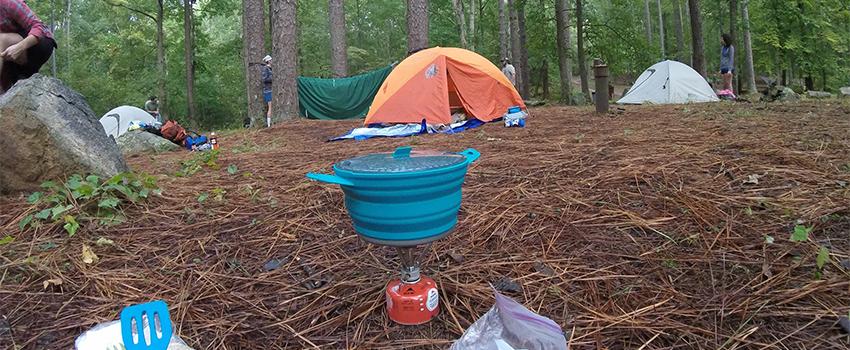 帐篷和补给品在森林里